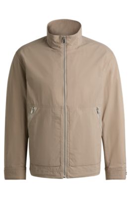 Shop Hugo Boss Water-repellent Jacket In A Cotton Blend In Khaki