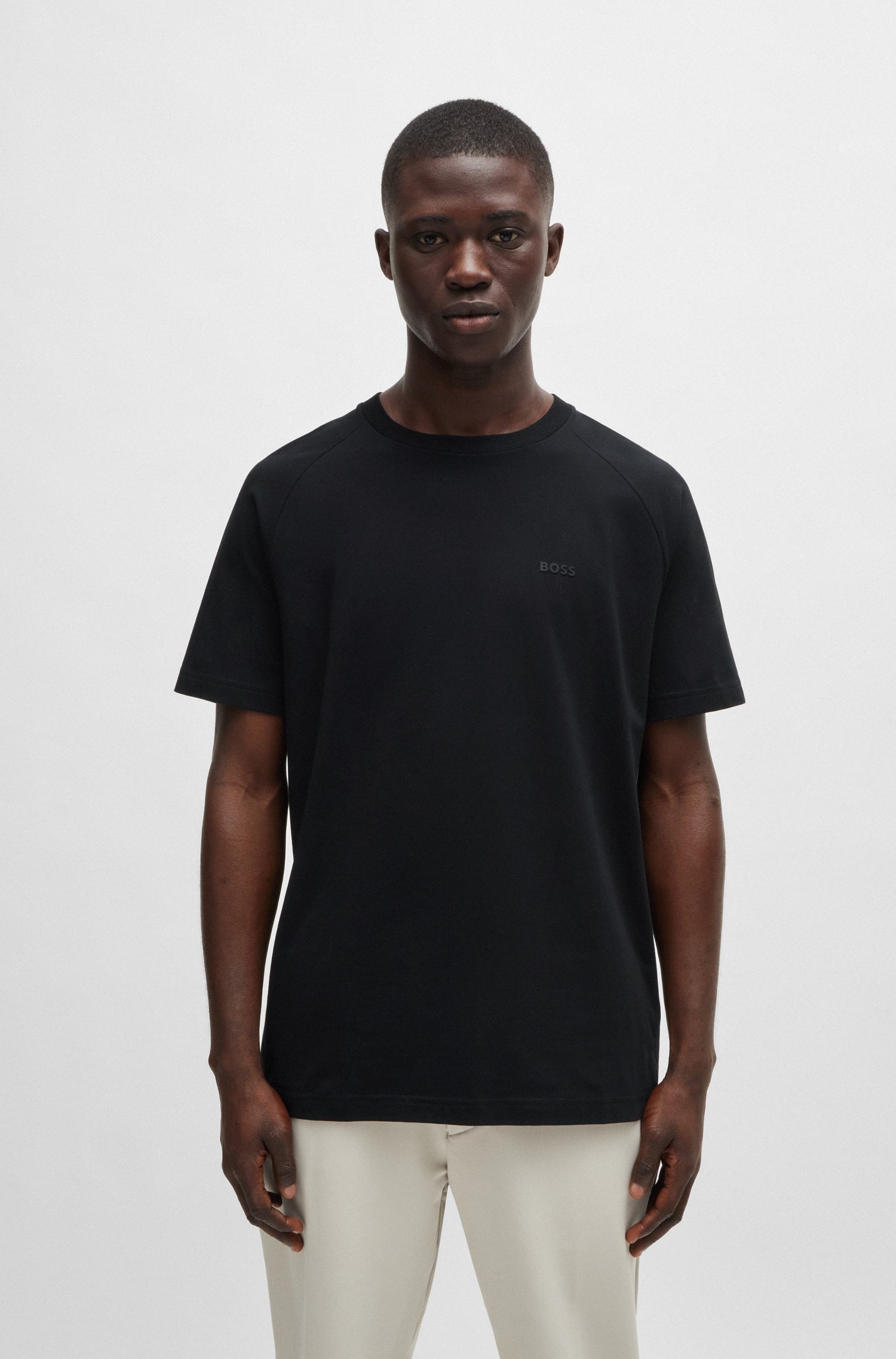 Stretch-cotton relaxed-fit T-shirt with logo prints