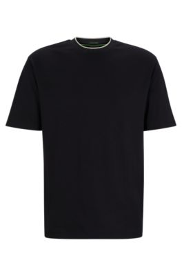 Shop Hugo Boss Interlock-cotton Relaxed-fit T-shirt With Logo Collar In Black