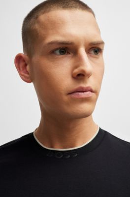 Camiseta relaxed fit de algod&oacute;n interlock con logo en el cuello, Negro