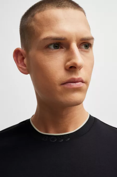 Interlock-cotton relaxed-fit T-shirt with logo collar