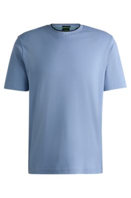 Camiseta relaxed fit de algod&oacute;n interlock con logo en el cuello, Celeste