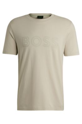 Hugo Boss Cotton-jersey Regular-fit T-shirt With Logo Artwork In Neutral