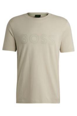 Hugo Boss Cotton-jersey Regular-fit T-shirt With Logo Artwork In Light Beige