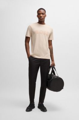 Camiseta regular fit de punto de algod&oacute;n con logo de dise&ntilde;o, Naranja claro