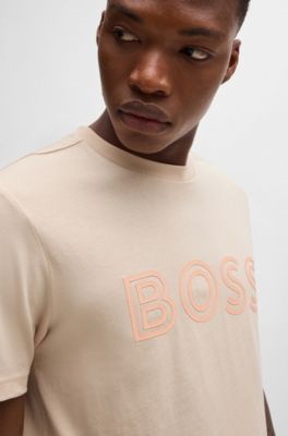 Camiseta regular fit de punto de algod&oacute;n con logo de dise&ntilde;o, Naranja claro