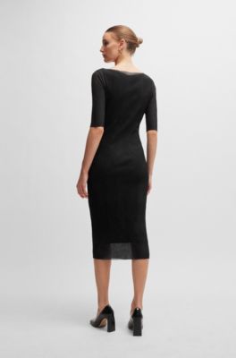 Robe en tulle pliss&eacute; &agrave; manches courtes, Noir