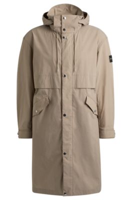 Hugo Boss Water-repellent Jacket In A Paper-touch Cotton Blend In Khaki