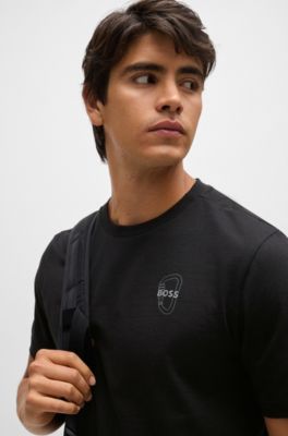 Cotton-jersey regular-fit T-shirt with carabiner artwork, Black