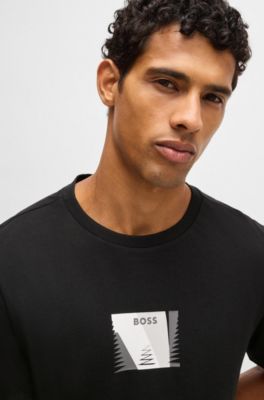 Cotton-jersey regular-fit T-shirt with carabiner artwork, Black