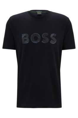 BOSS - Stretch-cotton short-sleeved T-shirt with logo artwork