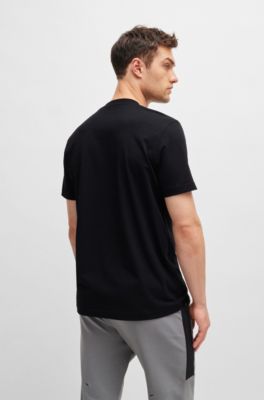 Stretch-cotton short-sleeved T-shirt with logo artwork, Black