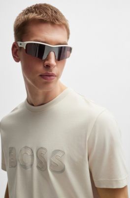 Stretch-cotton short-sleeved T-shirt with logo artwork, White