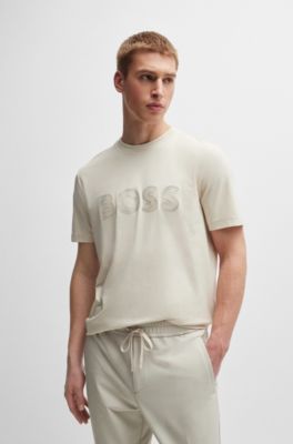 Stretch-cotton short-sleeved T-shirt with logo artwork, White