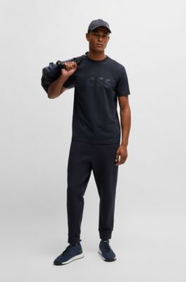 Stretch-cotton short-sleeved T-shirt with logo artwork, Dark Blue