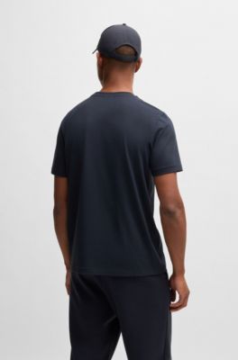 Stretch-cotton short-sleeved T-shirt with logo artwork, Dark Blue