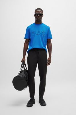 Stretch-cotton short-sleeved T-shirt with logo artwork, Light Blue