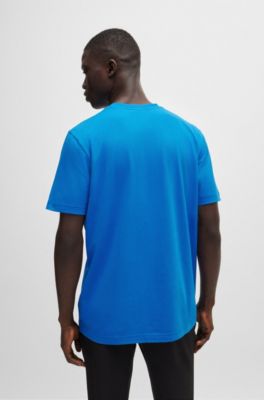 Stretch-cotton short-sleeved T-shirt with logo artwork, Light Blue