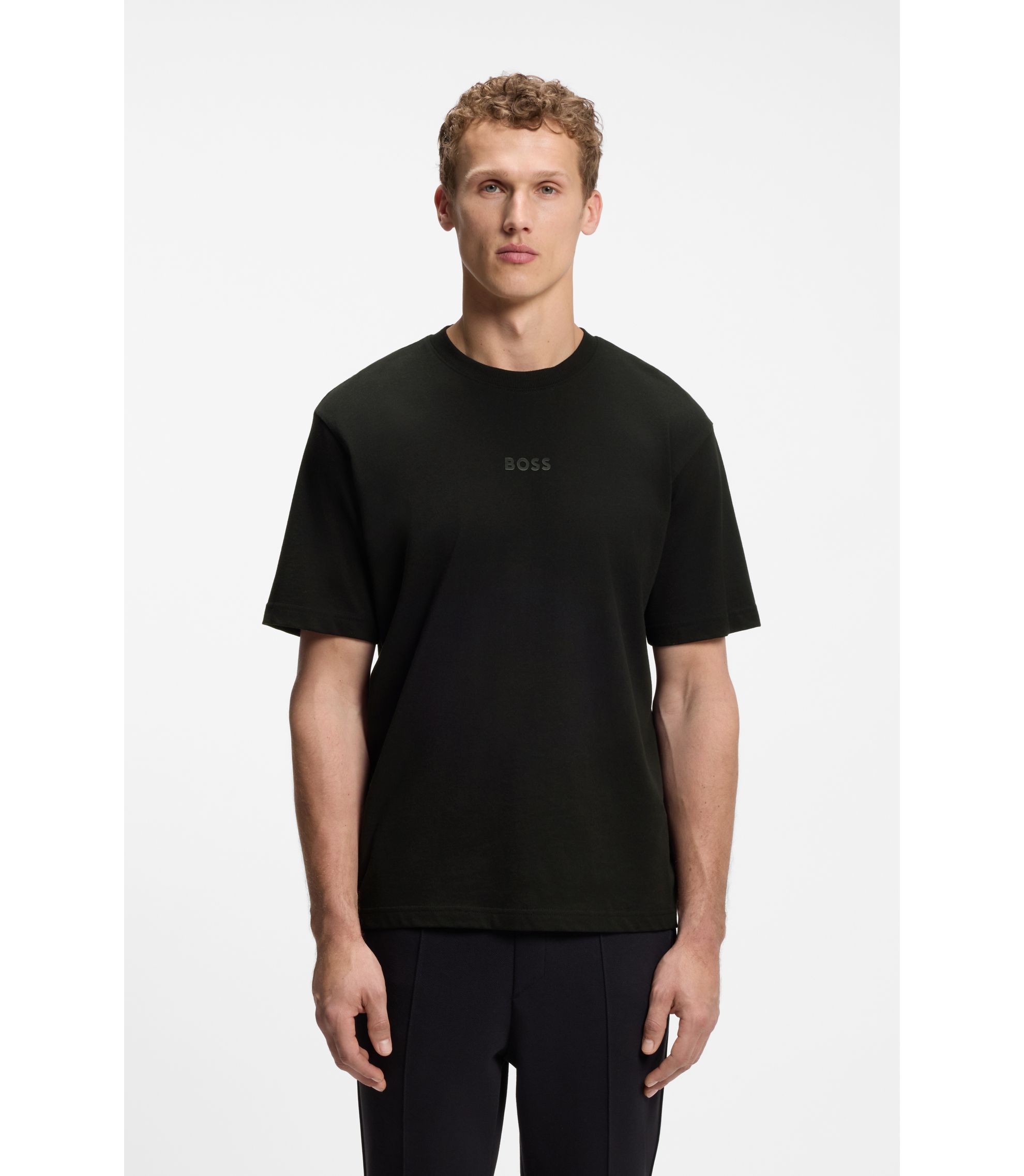 BOSS - Cotton-jersey T-shirt with logo detail - Black