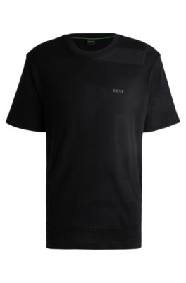 BOSS Cotton jacquard regular fit T shirt with seasonal artwork Black