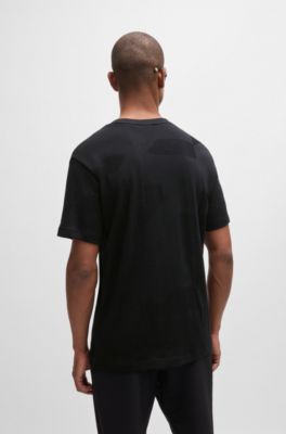 Camiseta relaxed fit de jacquard de algod&oacute;n con ilustraci&oacute;n de temporada, Negro