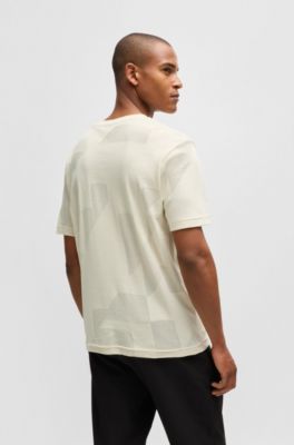 T-shirt Relaxed en jacquard de coton avec motif artistique de la saison, Blanc