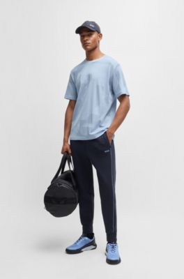 Cotton-jacquard relaxed-fit T-shirt with seasonal artwork, Light Blue