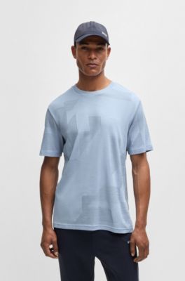 Cotton-jacquard relaxed-fit T-shirt with seasonal artwork, Light Blue
