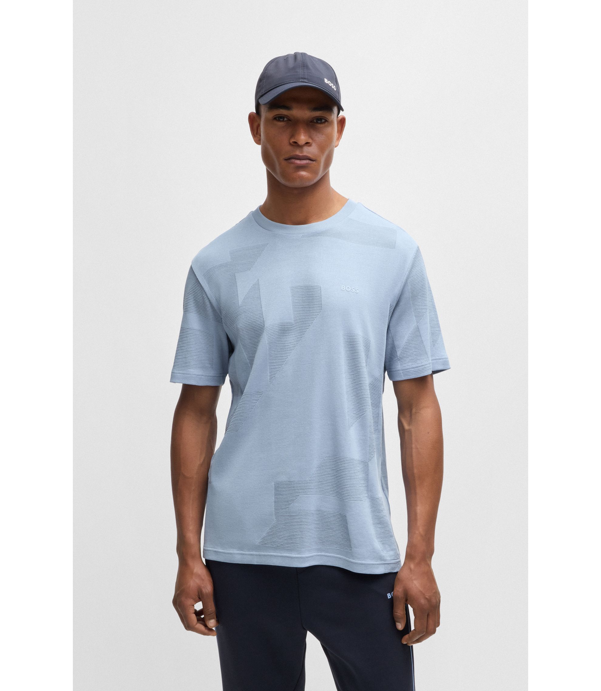 BOSS - Cotton-jacquard regular-fit T-shirt with seasonal