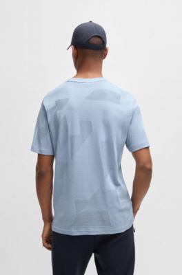 Cotton-jacquard relaxed-fit T-shirt with seasonal artwork, Light Blue