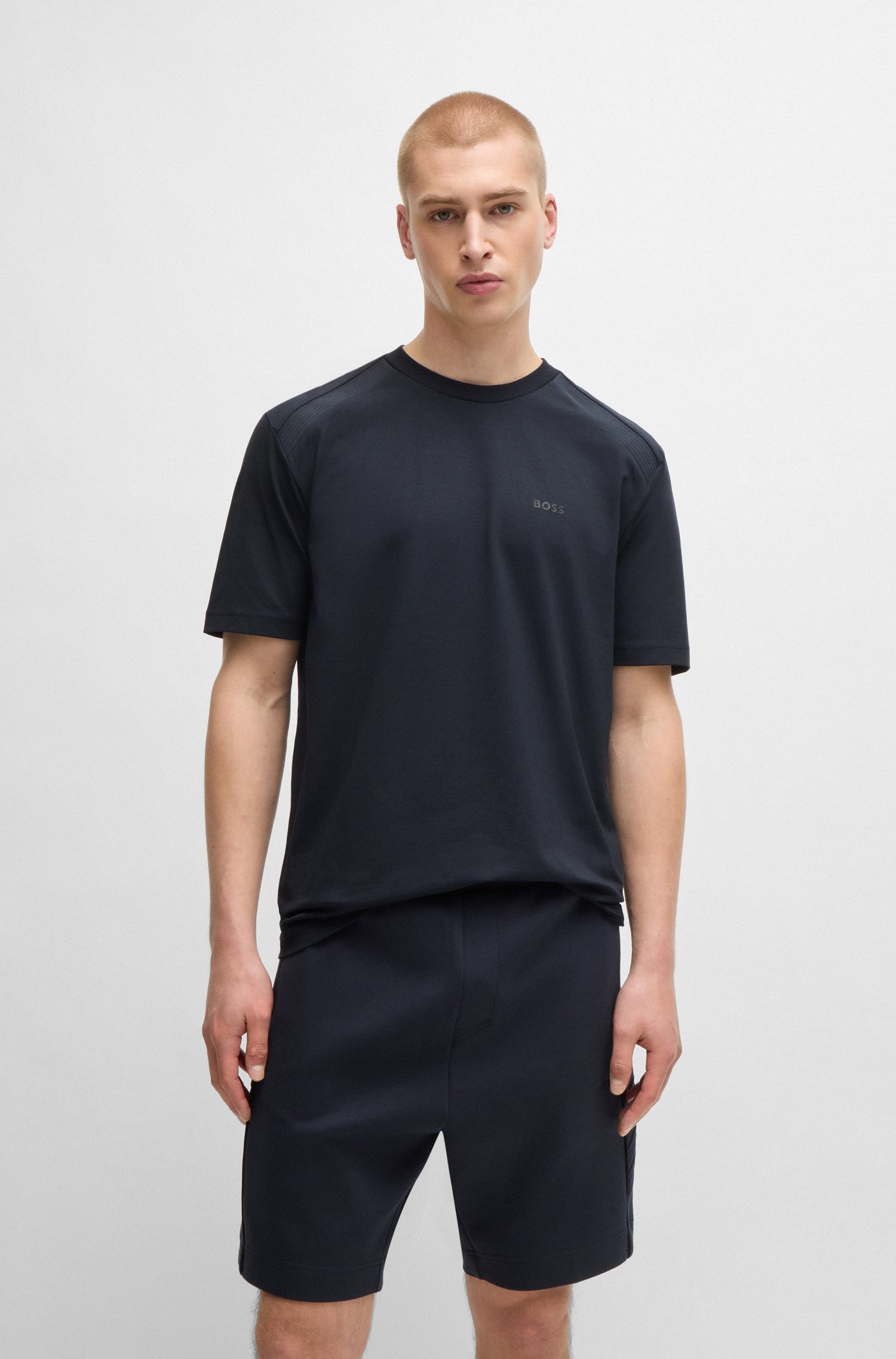 Stretch-cotton T-shirt with crew neckline and logo detail
