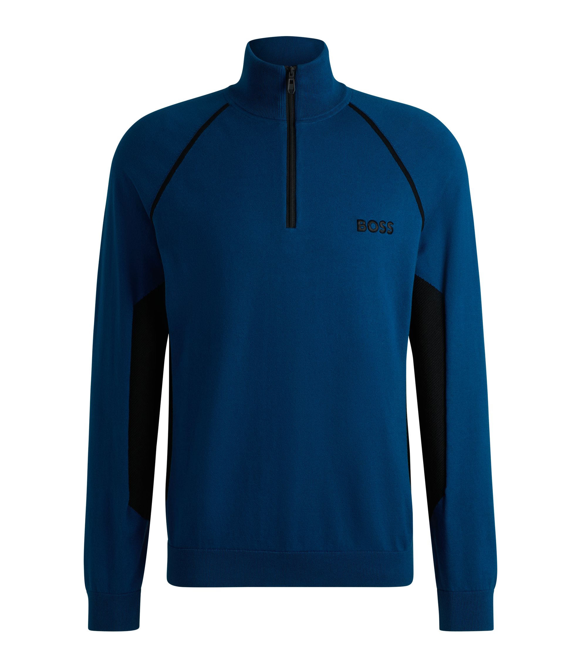 BOSS - Sweater with color-blocking and logo - Light Blue