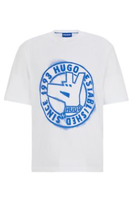 Camiseta regular fit de punto de algod&oacute;n con ilustraci&oacute;n de la marca, Blanco
