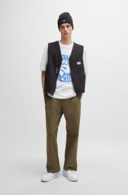 Camiseta regular fit de punto de algod&oacute;n con ilustraci&oacute;n de la marca, Blanco