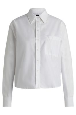 Hugo Boss Regular-fit Blouse In Striped Cotton In White