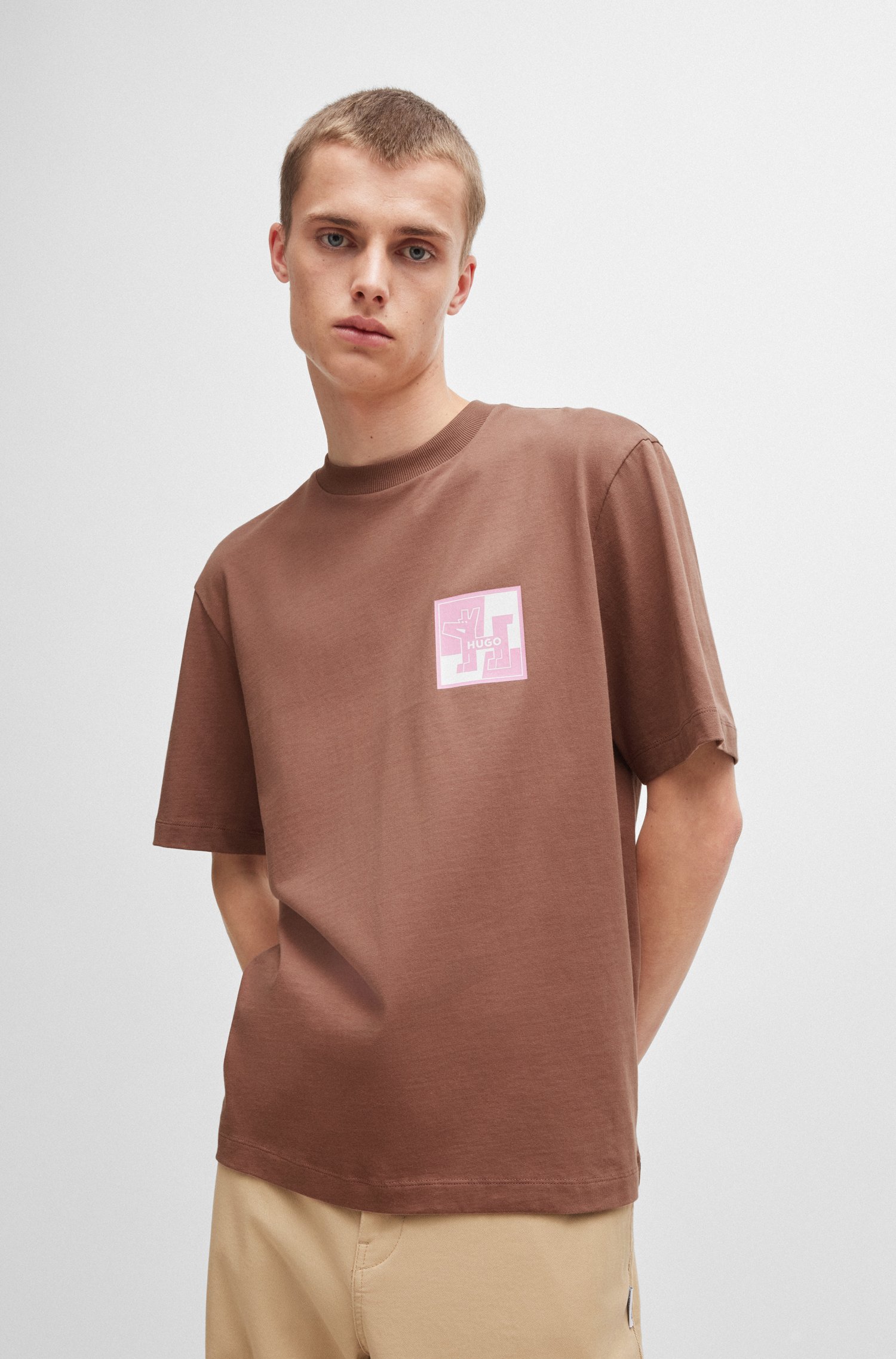 Cotton-jersey short-sleeved T-shirt with signature print