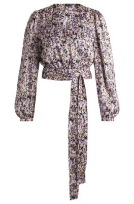 Hugo Boss Slim-fit Blouse In Printed Satin Twill In Patterned