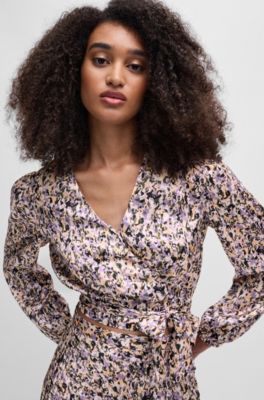 Slim-fit blouse in printed satin twill, Patterned