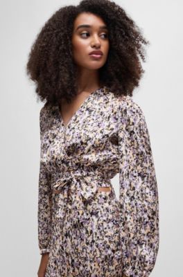 Slim-fit blouse in printed satin twill, Patterned