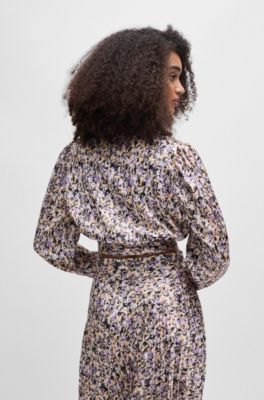 Slim-fit blouse in printed satin twill, Patterned