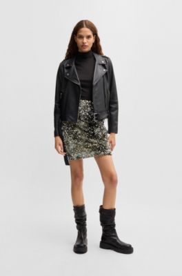 Jupe courte Slim en velours &agrave; d&eacute;tails fronc&eacute;s, Vert sombre