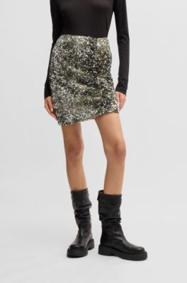 Minifalda slim fit de velur con detalles fruncidos, Verde oscuro