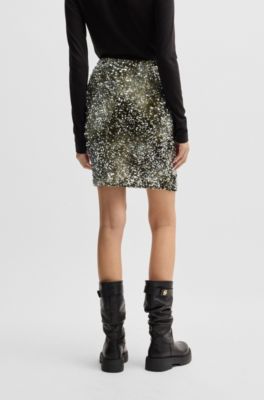 Jupe courte Slim en velours &agrave; d&eacute;tails fronc&eacute;s, Vert sombre