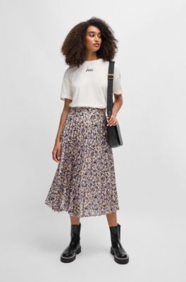 Maxi skirt in printed pliss&eacute; satin, Patterned