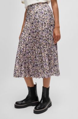 Maxi skirt in printed pliss&eacute; satin, Patterned