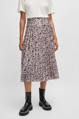 Maxi skirt in printed pliss&eacute; satin, Patterned