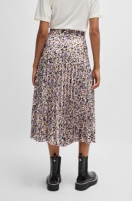 Maxi skirt in printed pliss&eacute; satin, Patterned