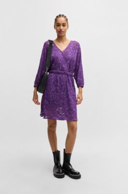 BOSS - Macramé-lace dress with elasticated waistband - Light Purple