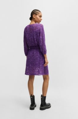 Vestido de encaje de macram&eacute; con cintura el&aacute;stica, Luz p&uacute;rpura