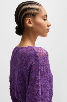 Vestido de encaje de macram&eacute; con cintura el&aacute;stica, Luz p&uacute;rpura